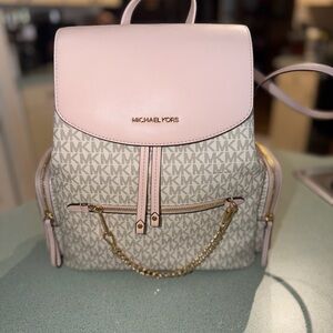 Michael Kors Light Pink and Gray Monogram Backpack